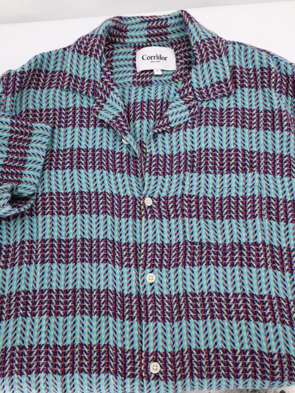 Corridor Shirt Mens Large Acid Plaid Short Sleeve Button Up Cotton Casual soft